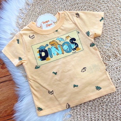 Conj. Camiseta Dinos e Bermuda - Amarelo e Verde